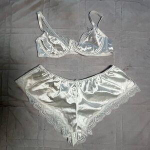 Fashion Nova White Satin Lace Lingerie Set